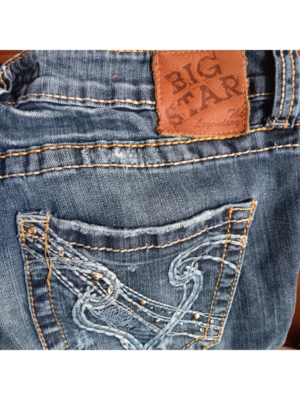 Size 28 Big Star Sweet Low Rise Womens Blue Denim Jeans Embroidered Back Pockets